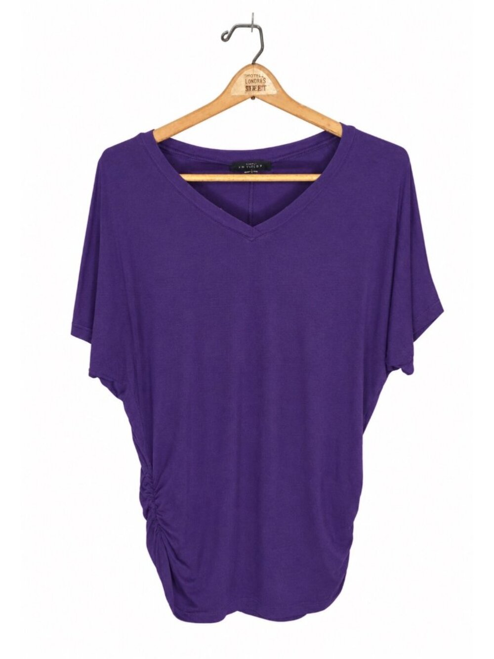 Made By Johnny Womens Purple V-Neck Dolman Sleeve Top XL